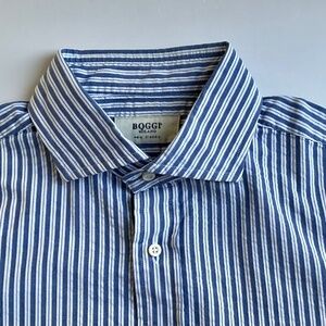 BOGGI Milano blue striped  dress Egypt cotton shirt designed in Italy 🇮🇹Sz L